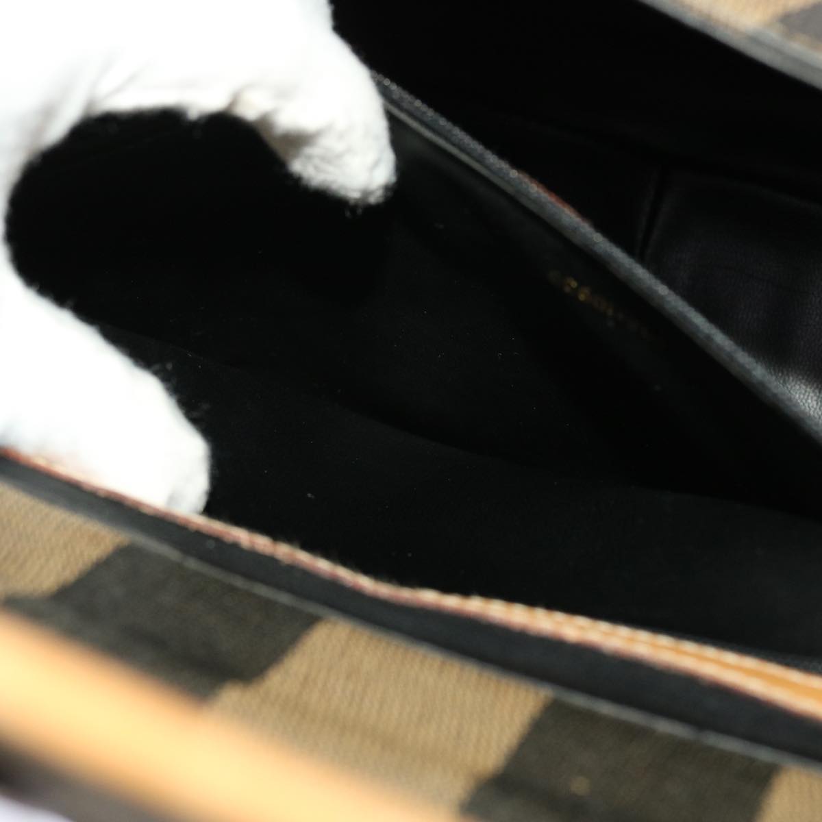 FENDI Pecan Canvas Hand Bag Black Brown yk7457