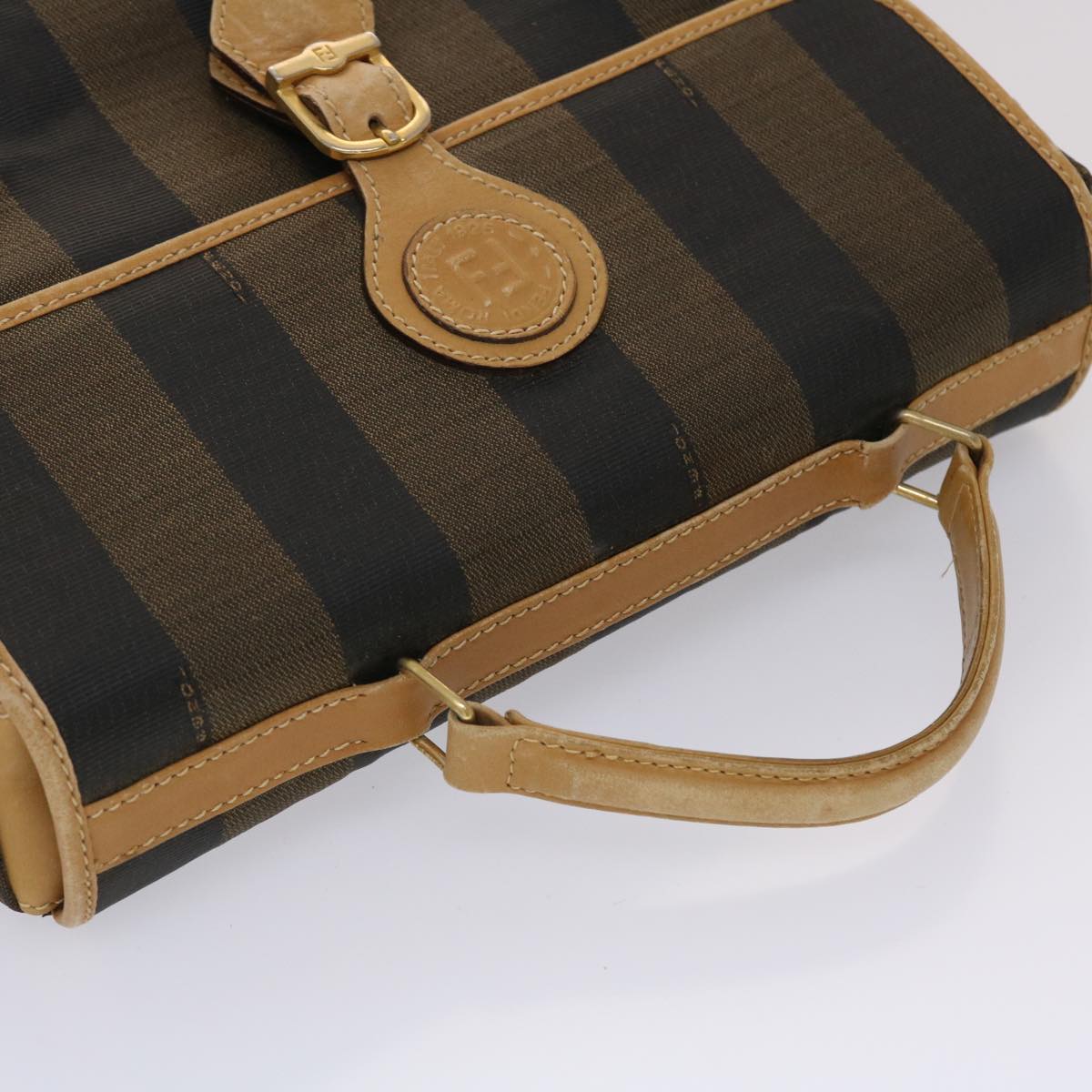 FENDI Pecan Canvas Hand Bag Black Brown yk7457