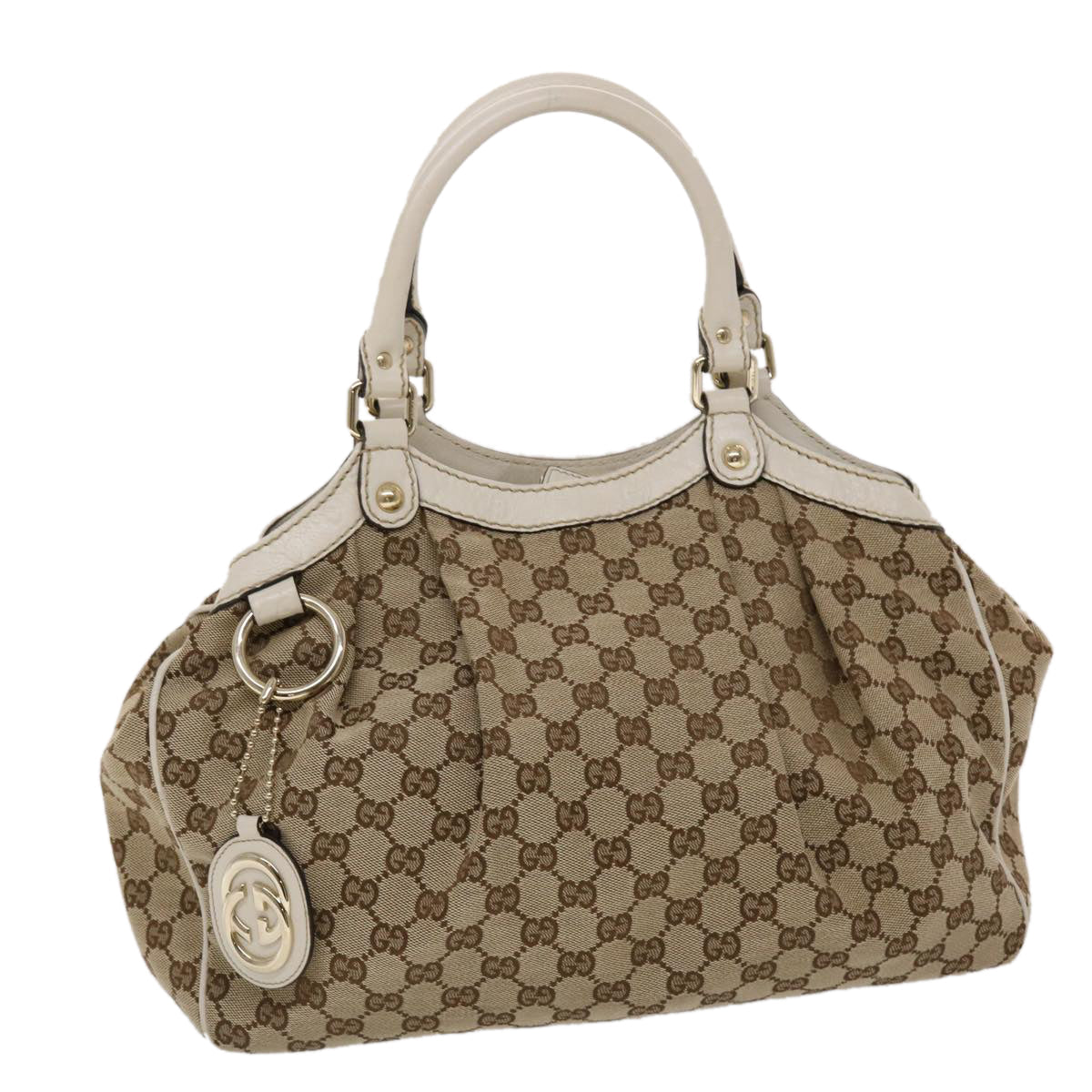 GUCCI GG Canvas Hand Bag Leather Beige 211944 yk7479