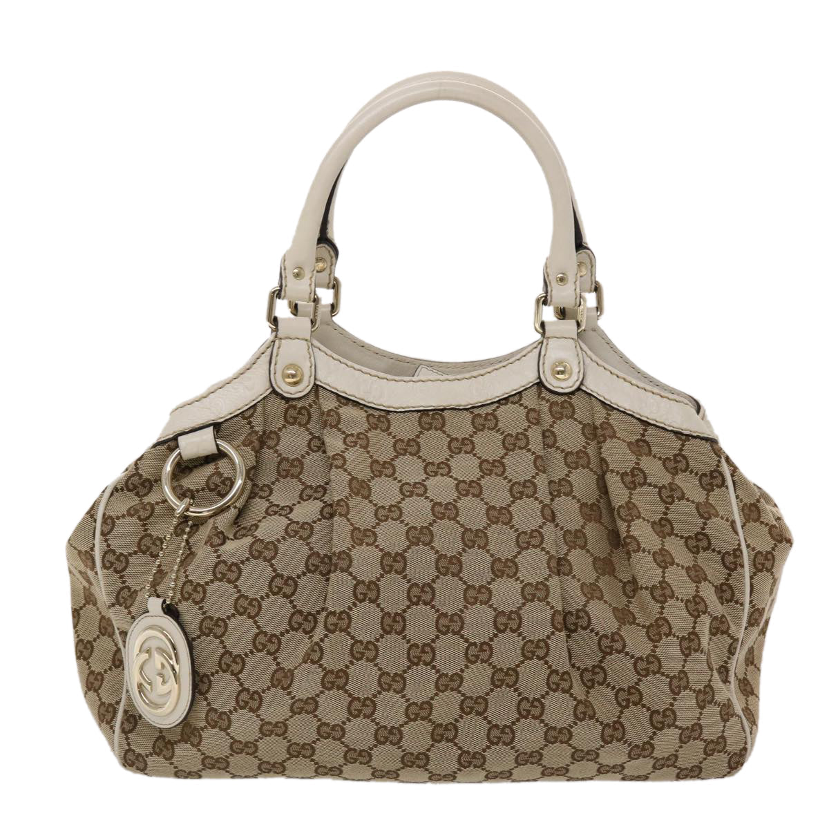 GUCCI GG Canvas Hand Bag Leather Beige 211944 yk7479