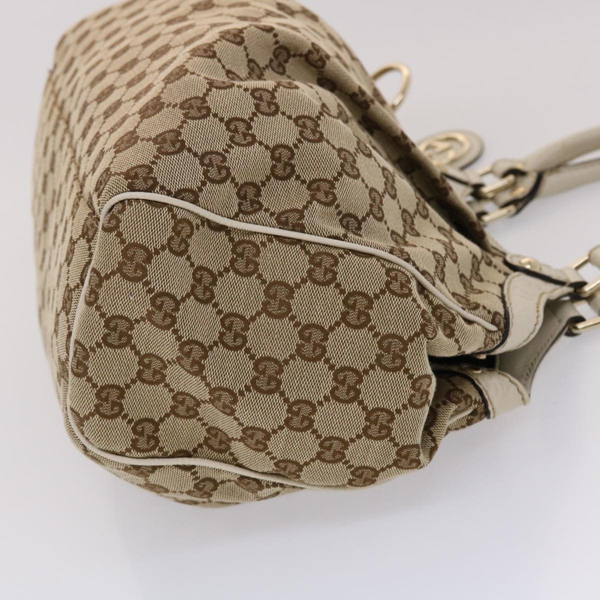 GUCCI GG Canvas Hand Bag Leather Beige 211944 yk7479