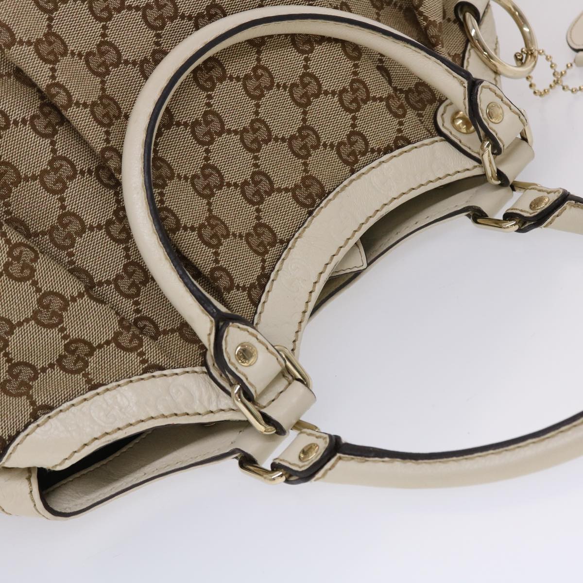 GUCCI GG Canvas Hand Bag Leather Beige 211944 yk7479
