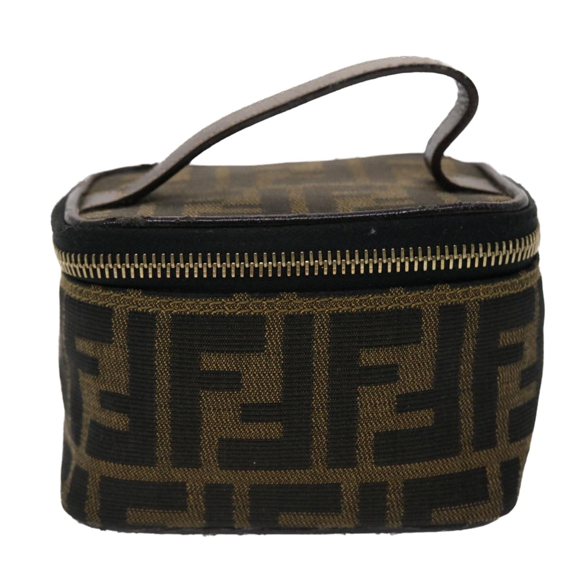 FENDI Zucca Canvas Vanity Cosmetic Pouch Black Brown 2349-26576-089 yk7547B
