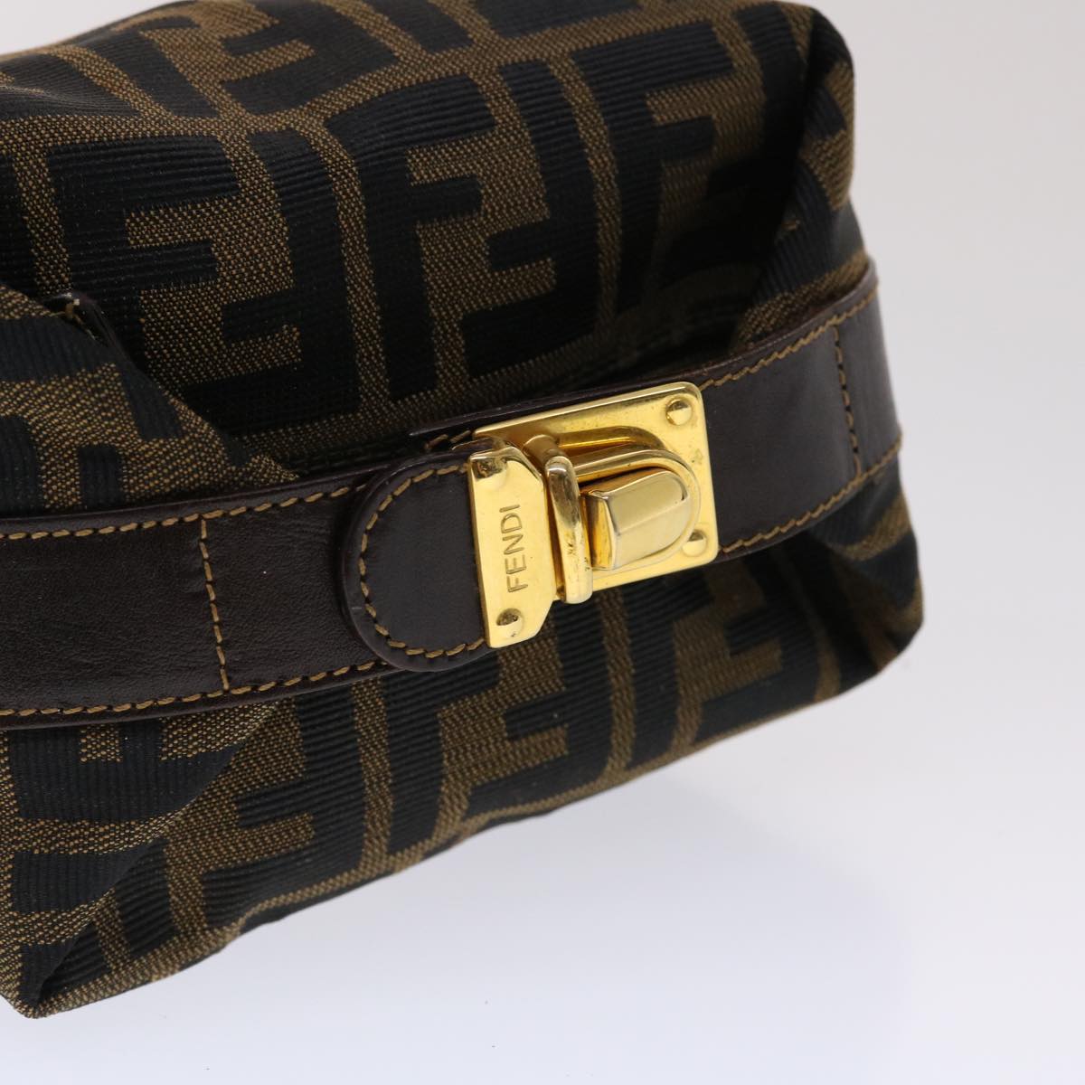 FENDI Zucca Canvas Hand Bag Black Brown yk7553B