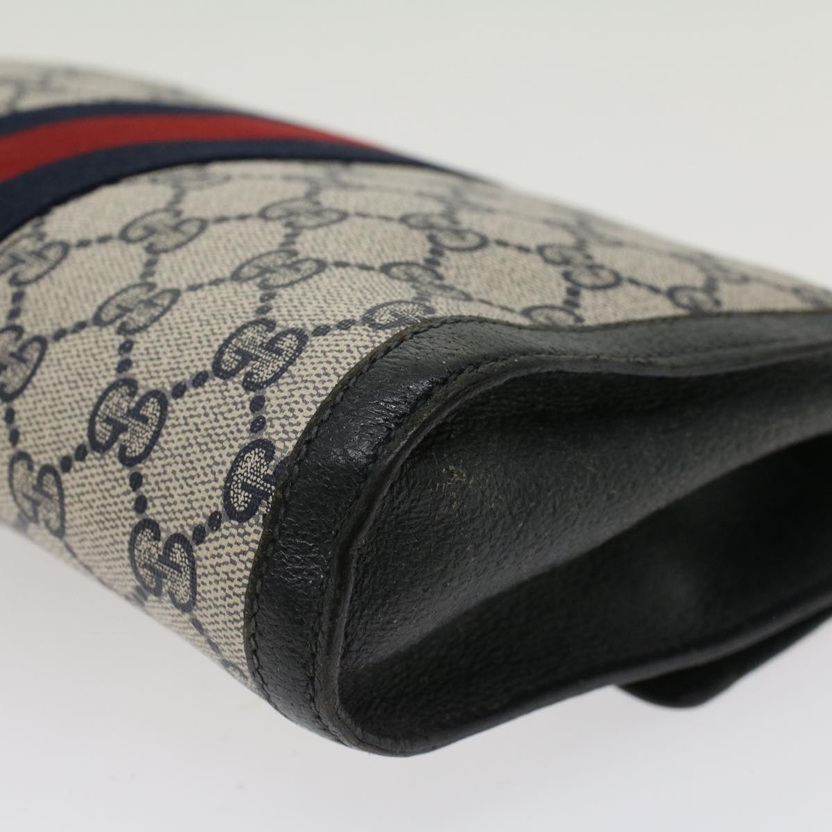 GUCCI GG Canvas Sherry Line Clutch Bag Gray Red Navy 89.01.006 yk7558B