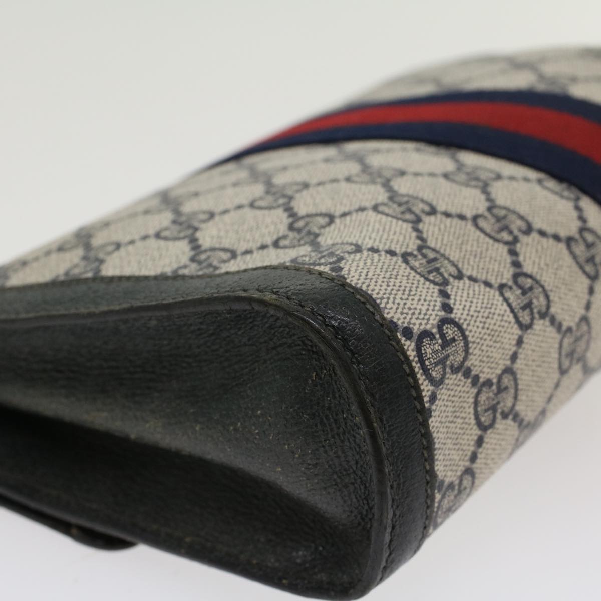 GUCCI GG Canvas Sherry Line Clutch Bag Gray Red Navy 89.01.006 yk7558B