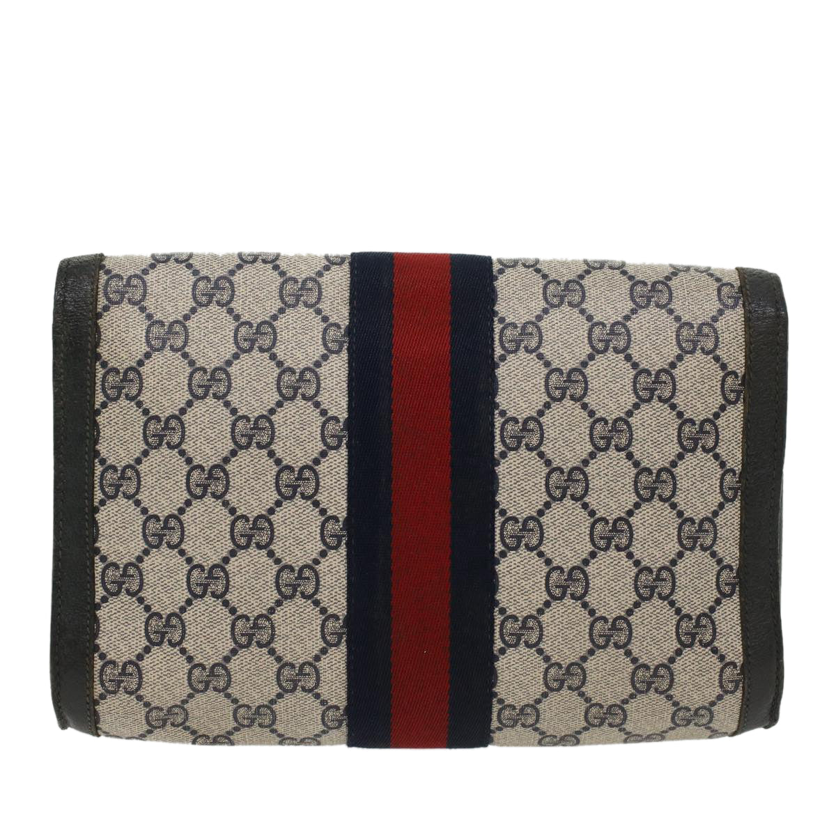 GUCCI GG Canvas Sherry Line Clutch Bag Gray Red Navy 89.01.006 yk7558B