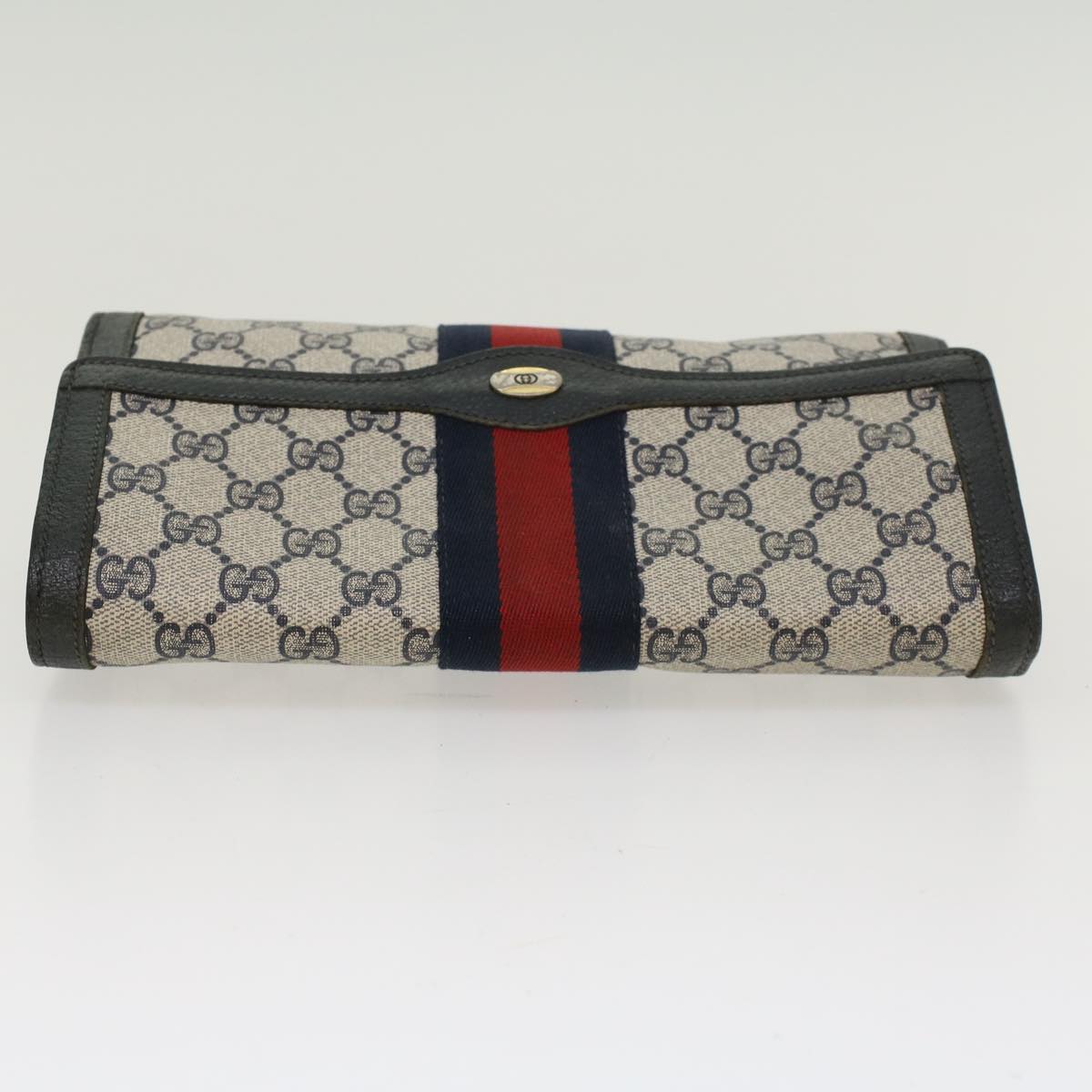 GUCCI GG Canvas Sherry Line Clutch Bag Gray Red Navy 89.01.006 yk7558B