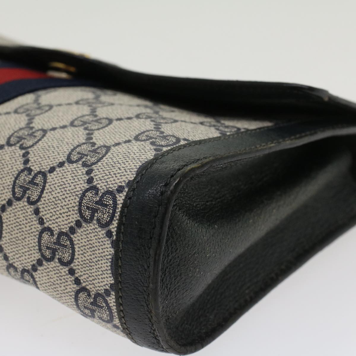GUCCI GG Canvas Sherry Line Clutch Bag Gray Red Navy 89.01.006 yk7558B
