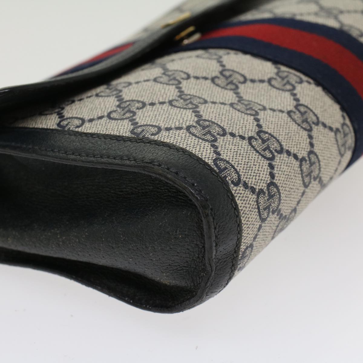 GUCCI GG Canvas Sherry Line Clutch Bag Gray Red Navy 89.01.006 yk7558B
