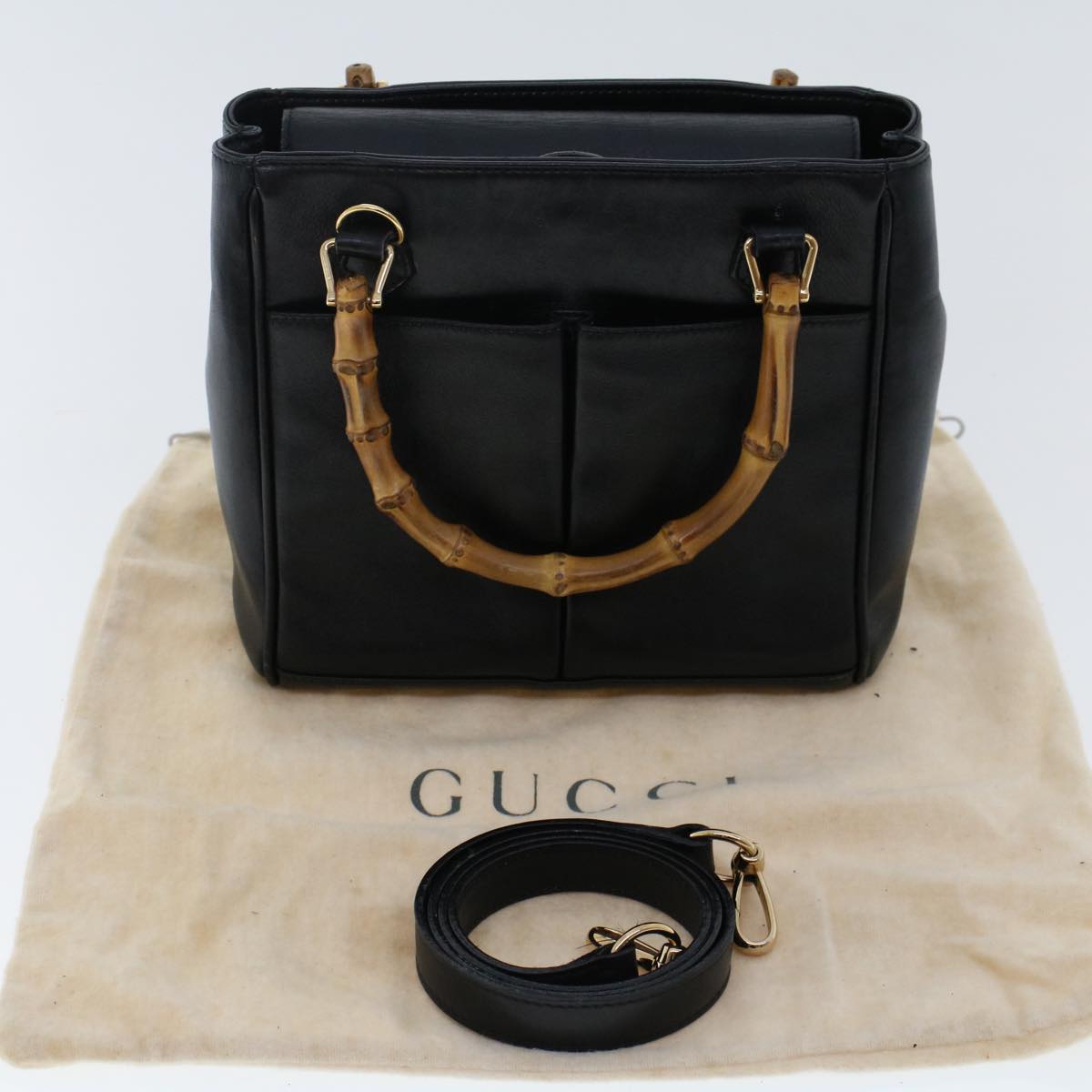 GUCCI Bamboo Hand Bag Leather 2way Black 000.2122.0316 yk7567B