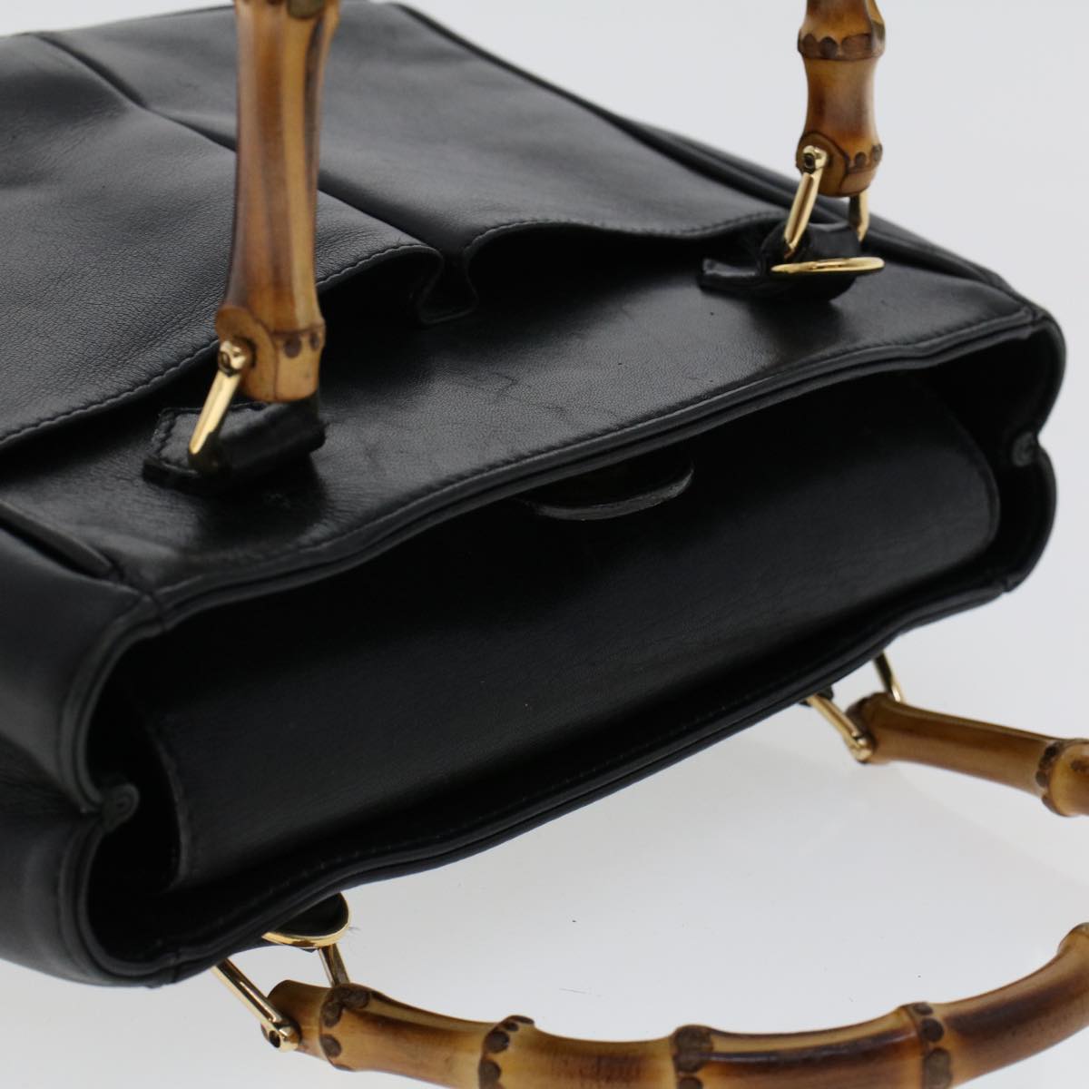 GUCCI Bamboo Hand Bag Leather 2way Black 000.2122.0316 yk7567B