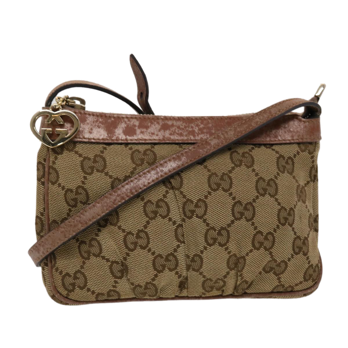 GUCCI GG Canvas Shoulder Bag Leather Beige 256899 yk7570B