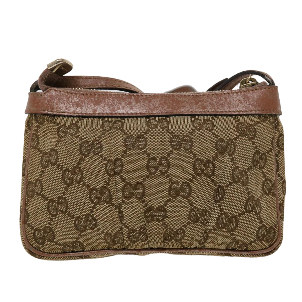 GUCCI GG Canvas Shoulder Bag Leather Beige 256899 yk7570B
