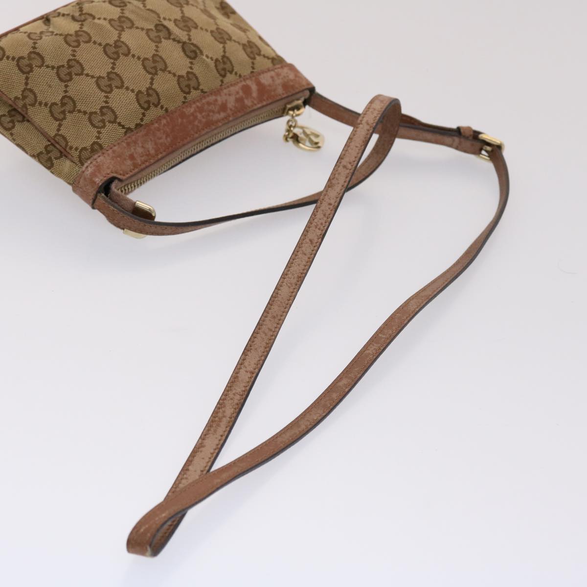 GUCCI GG Canvas Shoulder Bag Leather Beige 256899 yk7570B