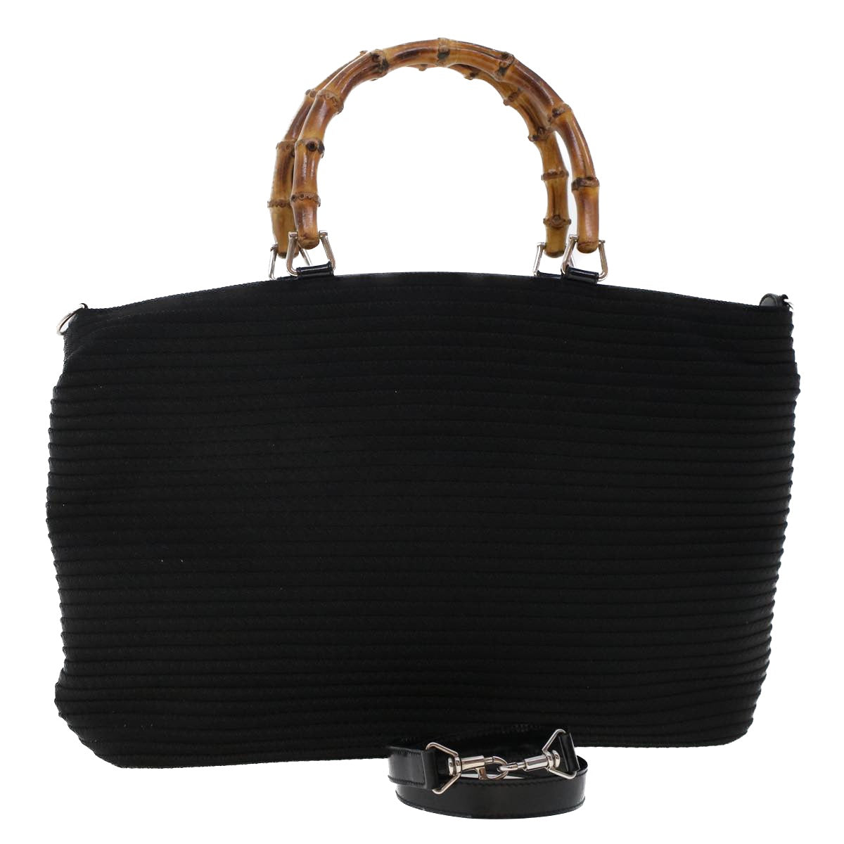 GUCCI Bamboo Hand Bag Canvas 2way Black 002.2058.0439.5 yk7571B
