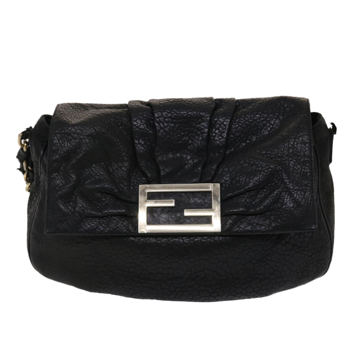 FENDI Chain Shoulder Bag Leather Black yk7651B
