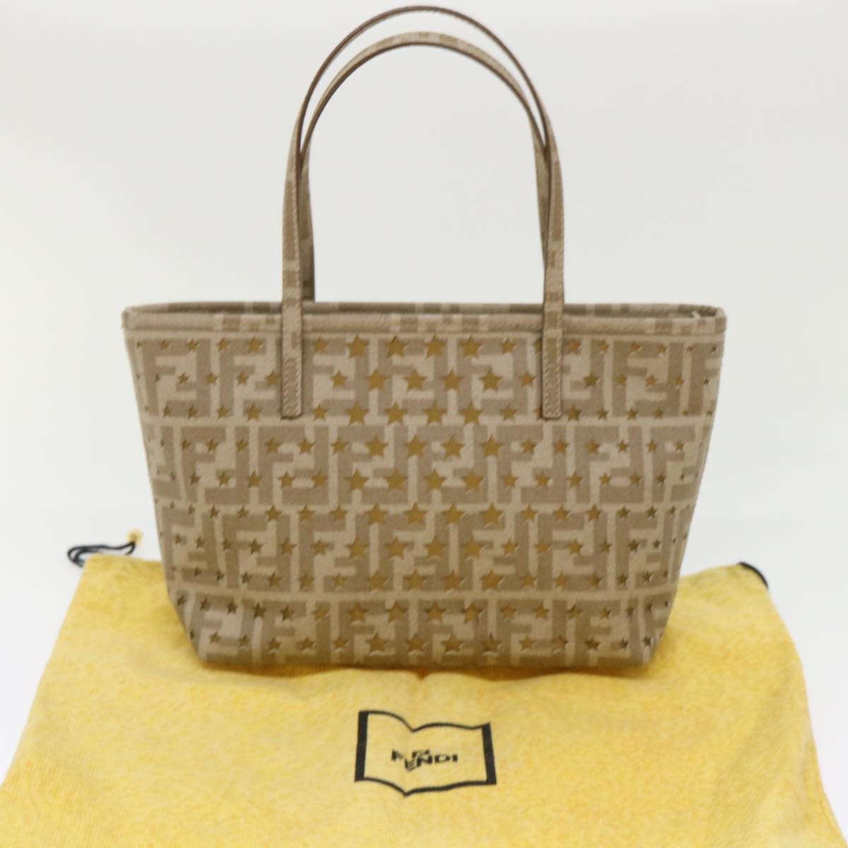 FENDI Zucca Canvas Star Tote Bag Gold Tone yk7700B