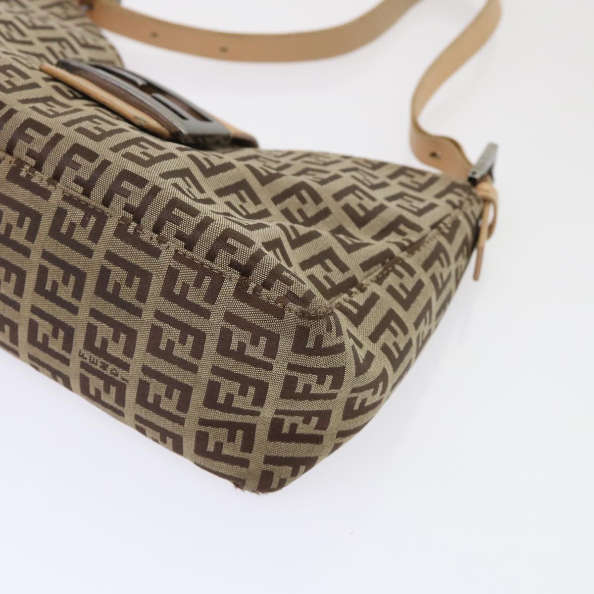 FENDI Zucchino Canvas Mamma Baguette Shoulder Bag Leather Beige yk7711