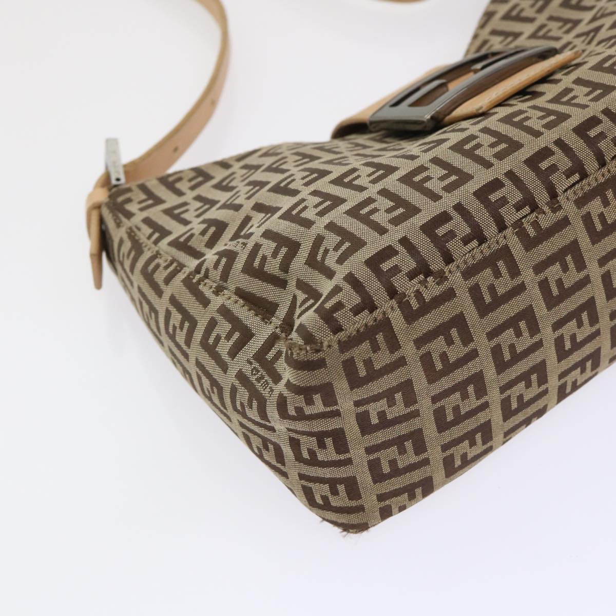 FENDI Zucchino Canvas Mamma Baguette Shoulder Bag Leather Beige yk7711