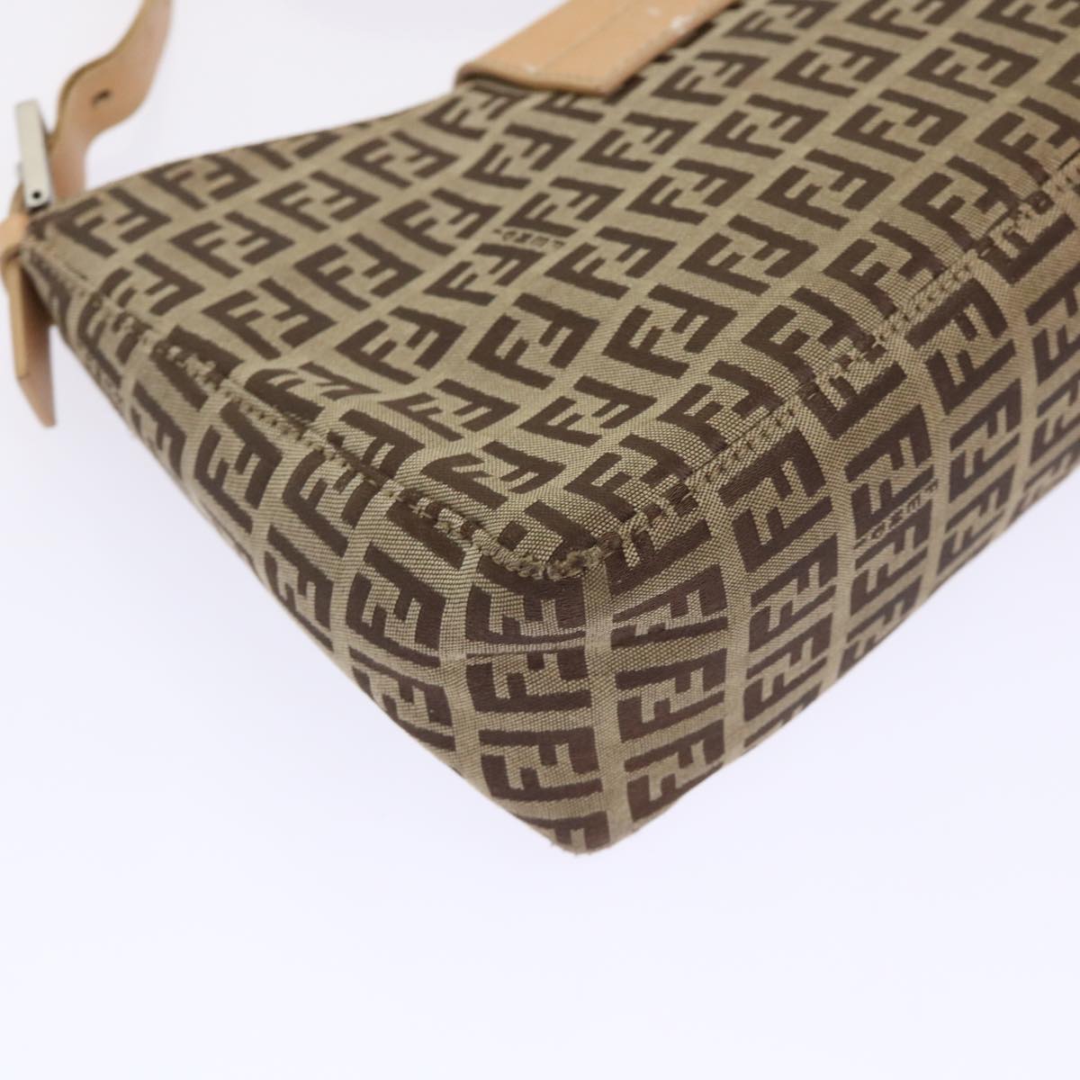 FENDI Zucchino Canvas Mamma Baguette Shoulder Bag Leather Beige yk7711