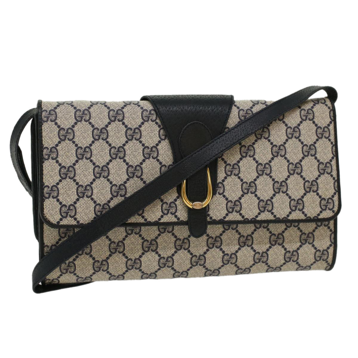 GUCCI GG Canvas Shoulder Bag PVC Leather Gray Navy 904.02.050 yk7727