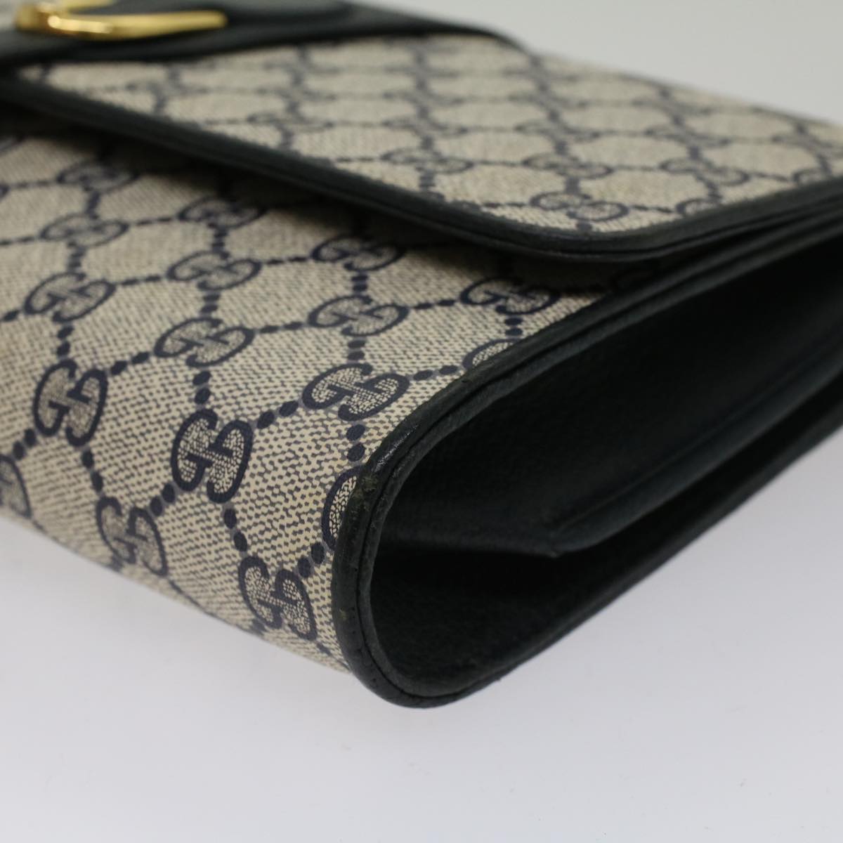 GUCCI GG Canvas Shoulder Bag PVC Leather Gray Navy 904.02.050 yk7727