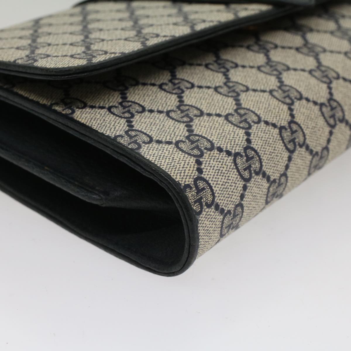 GUCCI GG Canvas Shoulder Bag PVC Leather Gray Navy 904.02.050 yk7727
