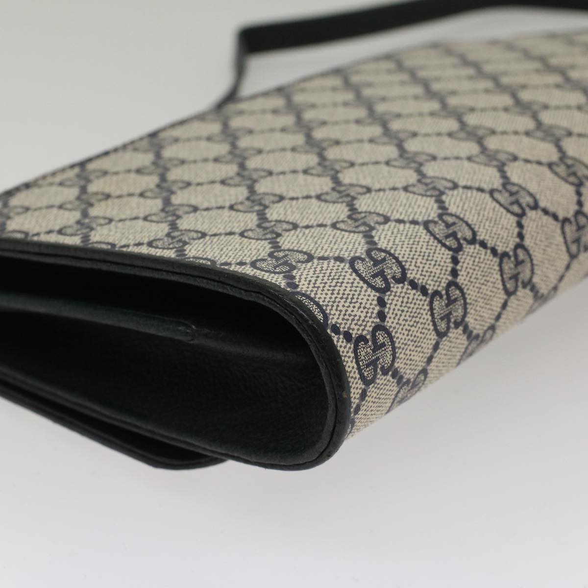 GUCCI GG Canvas Shoulder Bag PVC Leather Gray Navy 904.02.050 yk7727