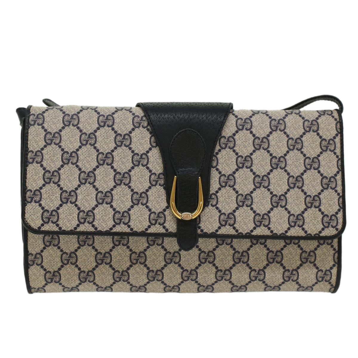 GUCCI GG Canvas Shoulder Bag PVC Leather Gray Navy 904.02.050 yk7727