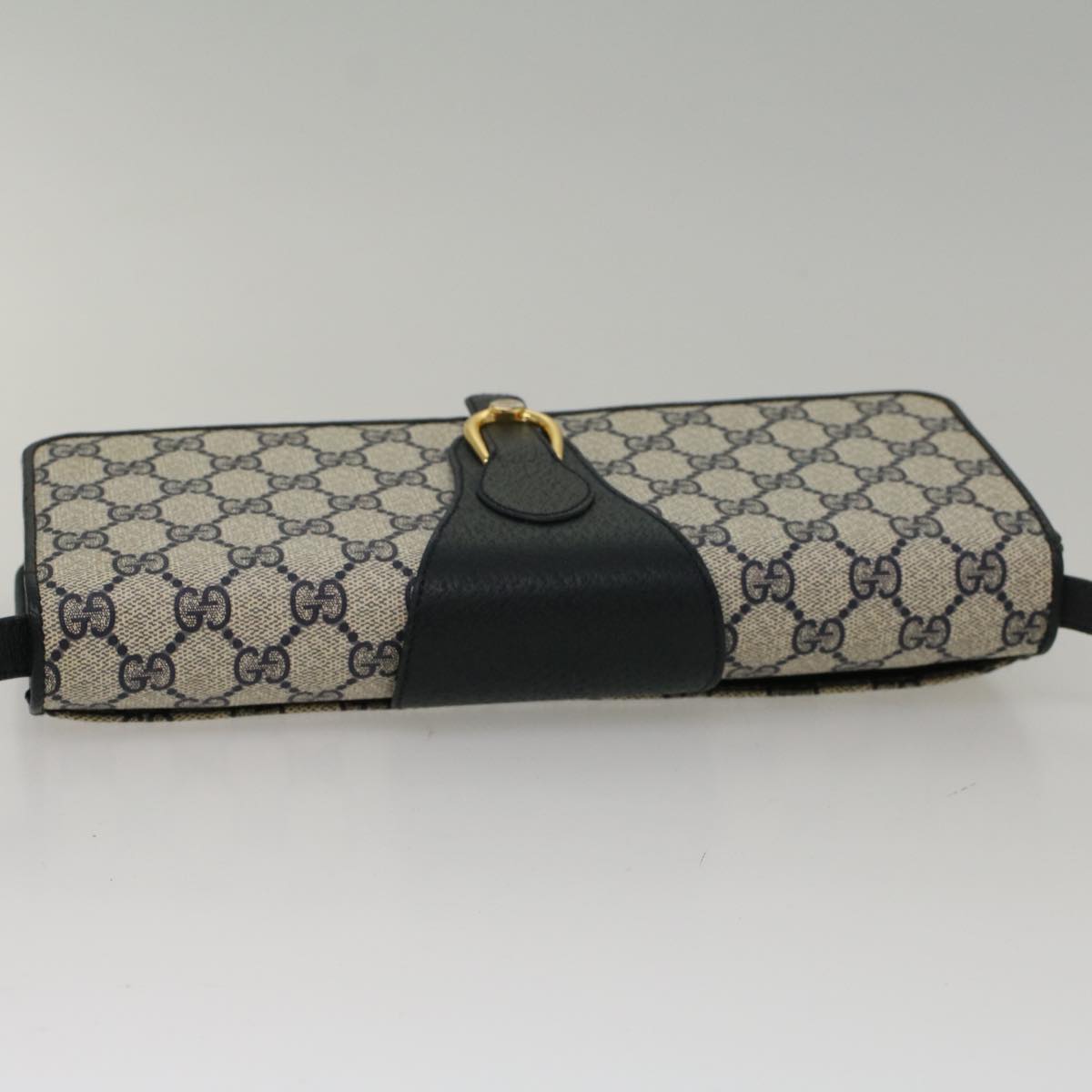 GUCCI GG Canvas Shoulder Bag PVC Leather Gray Navy 904.02.050 yk7727