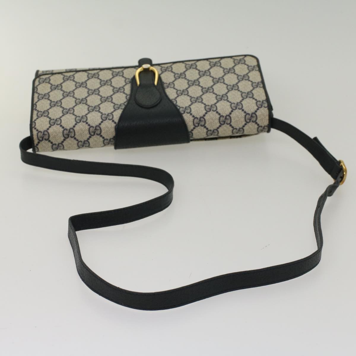 GUCCI GG Canvas Shoulder Bag PVC Leather Gray Navy 904.02.050 yk7727