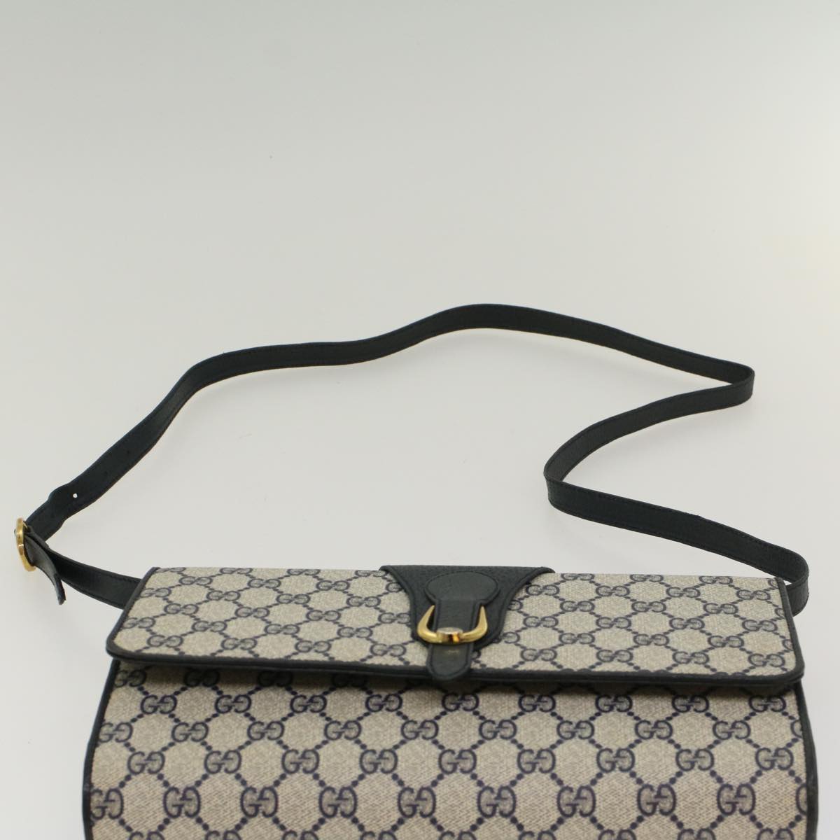 GUCCI GG Canvas Shoulder Bag PVC Leather Gray Navy 904.02.050 yk7727