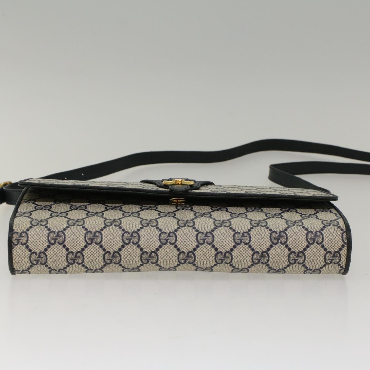 GUCCI GG Canvas Shoulder Bag PVC Leather Gray Navy 904.02.050 yk7727