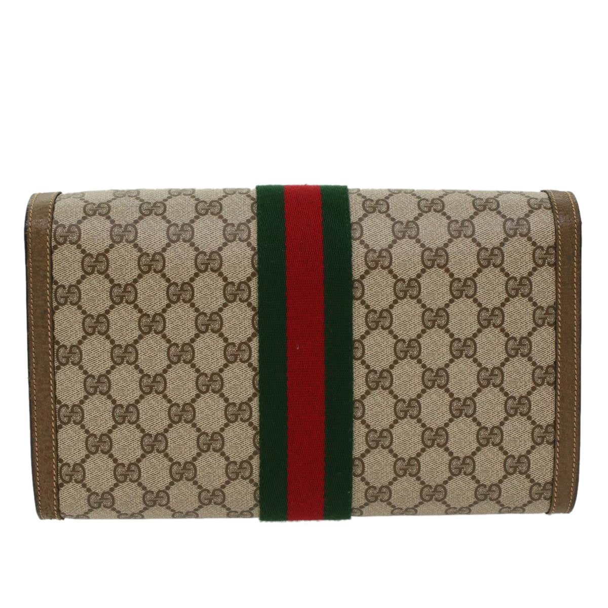 GUCCI GG Canvas Web Sherry Line Clutch Bag Beige Red Green 89.01.007 yk7743