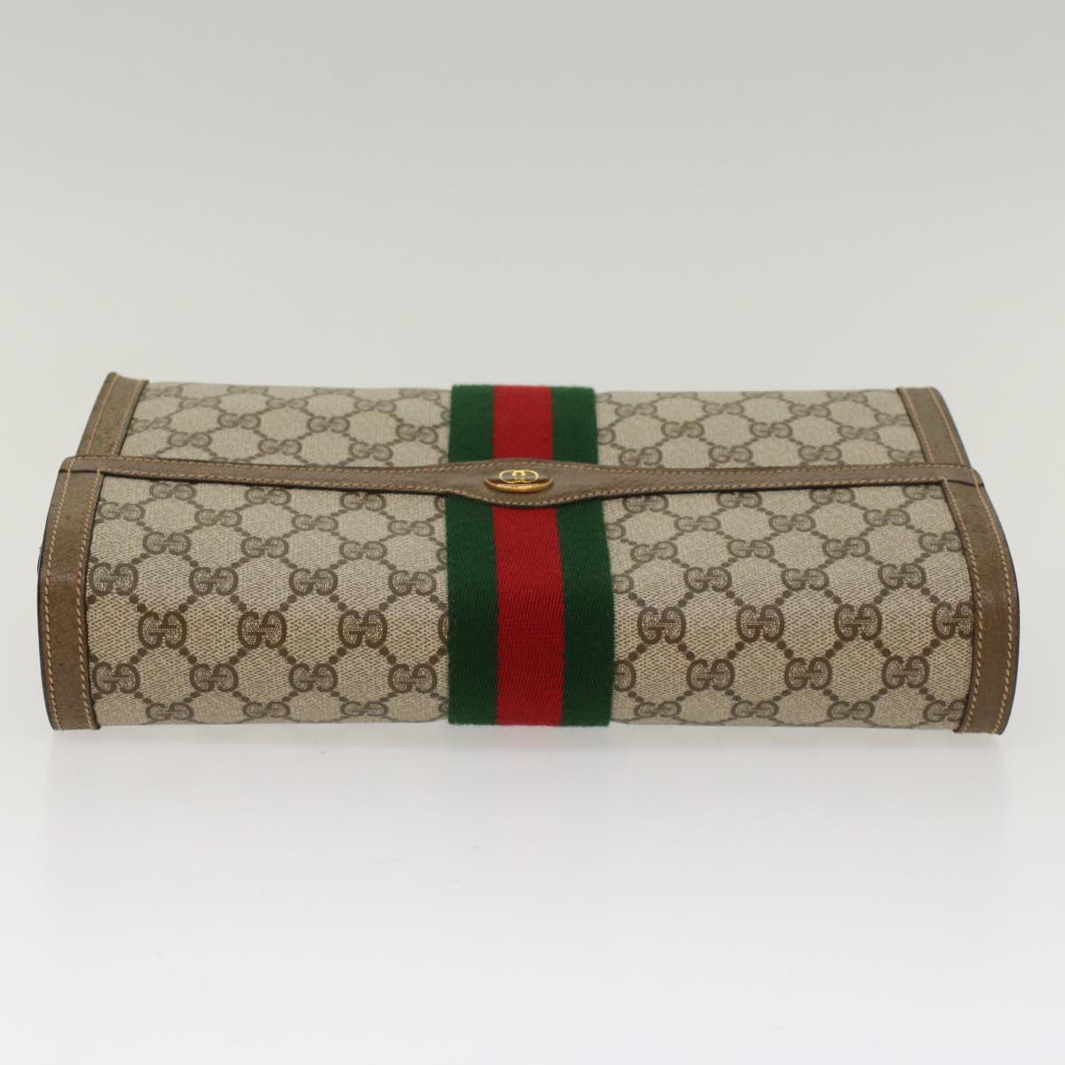 GUCCI GG Canvas Web Sherry Line Clutch Bag Beige Red Green 89.01.007 yk7743