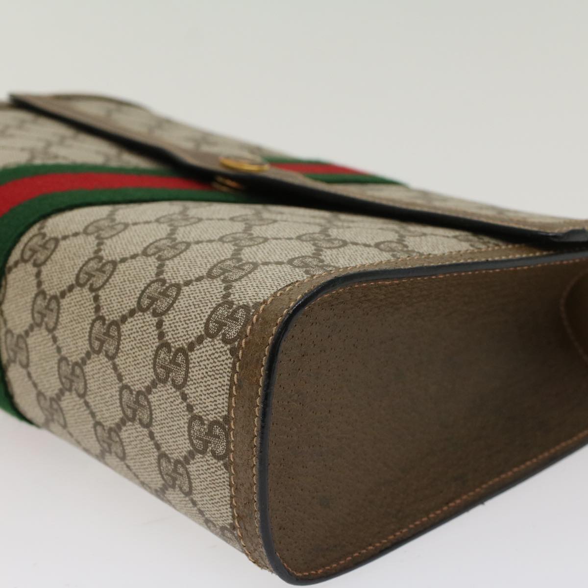 GUCCI GG Canvas Web Sherry Line Clutch Bag Beige Red Green 89.01.007 yk7743