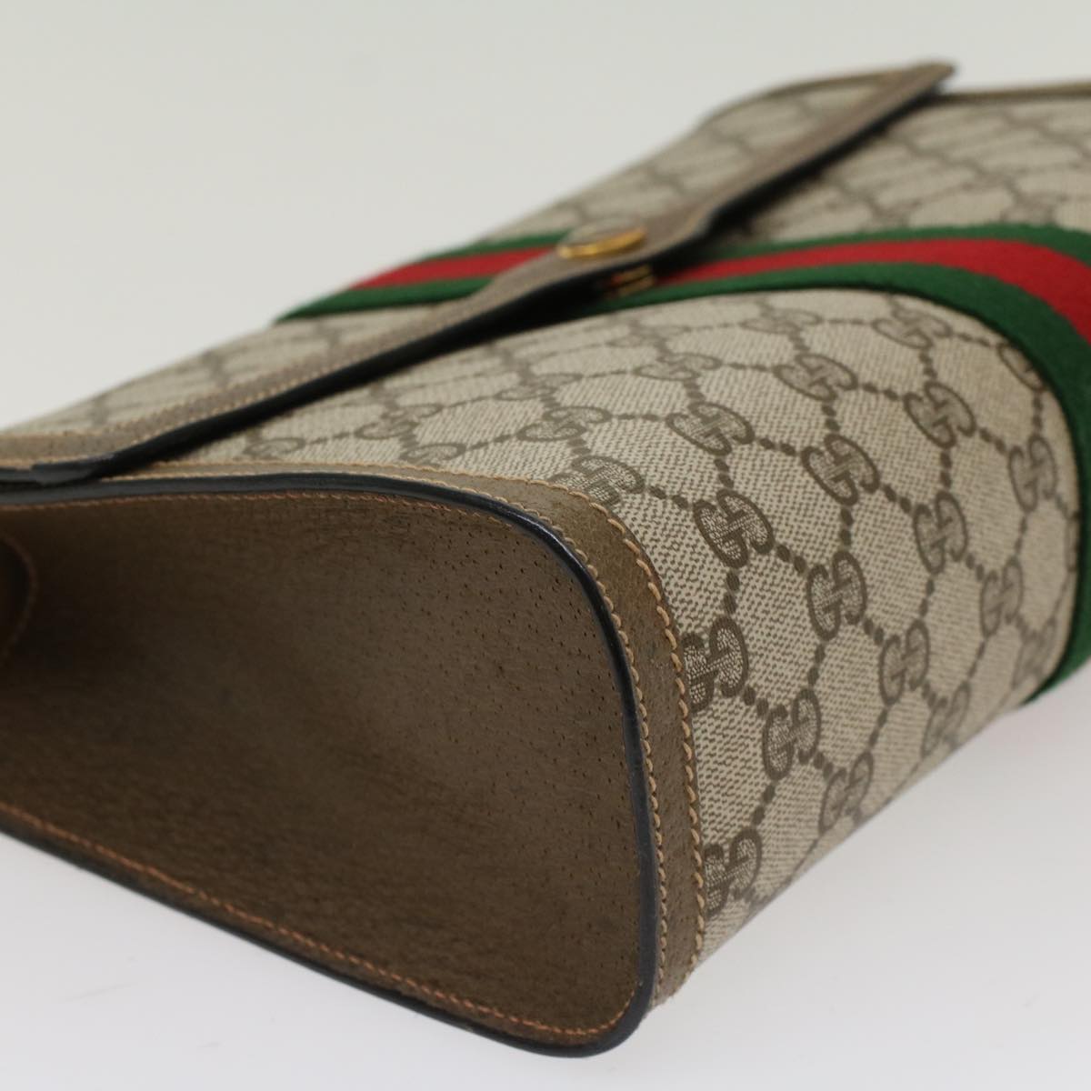 GUCCI GG Canvas Web Sherry Line Clutch Bag Beige Red Green 89.01.007 yk7743