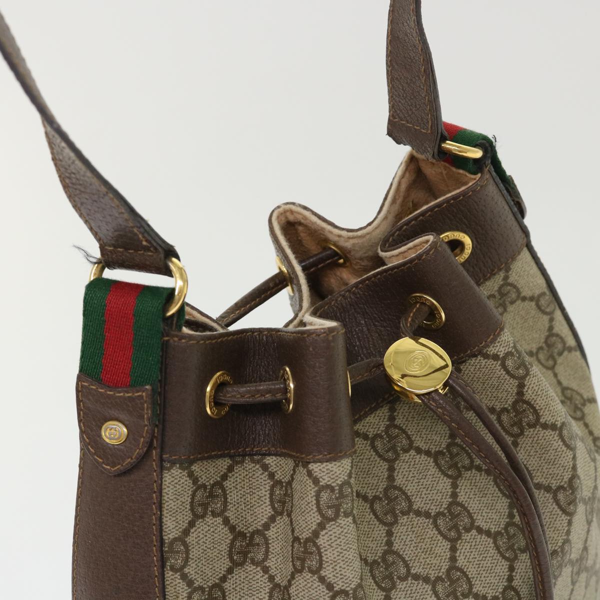 GUCCI GG Canvas Web Sherry Line Shoulder Bag Beige Red 164.02.034 yk7777