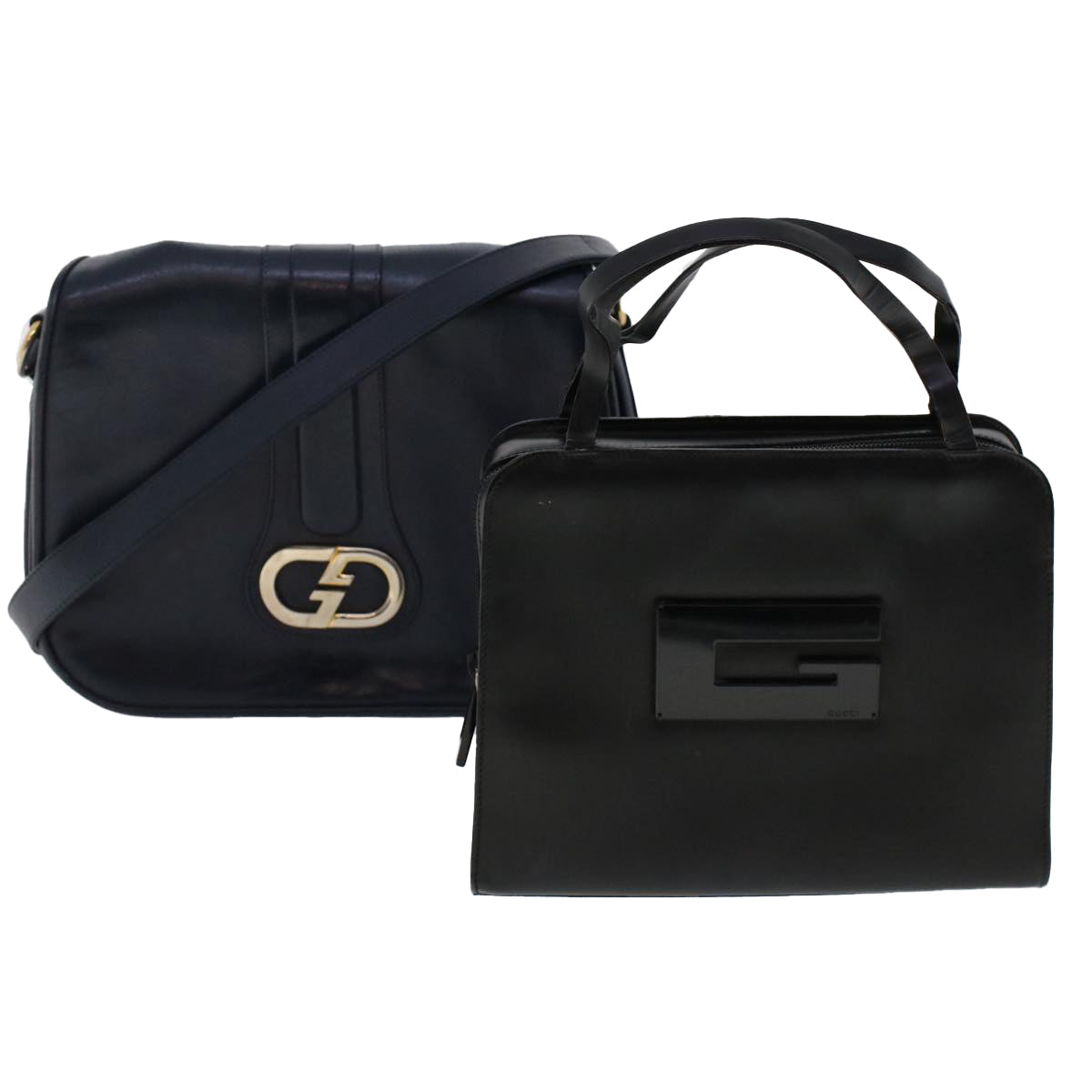 GUCCI Shoulder Bag Leather 2Set Black Navy yk7836B