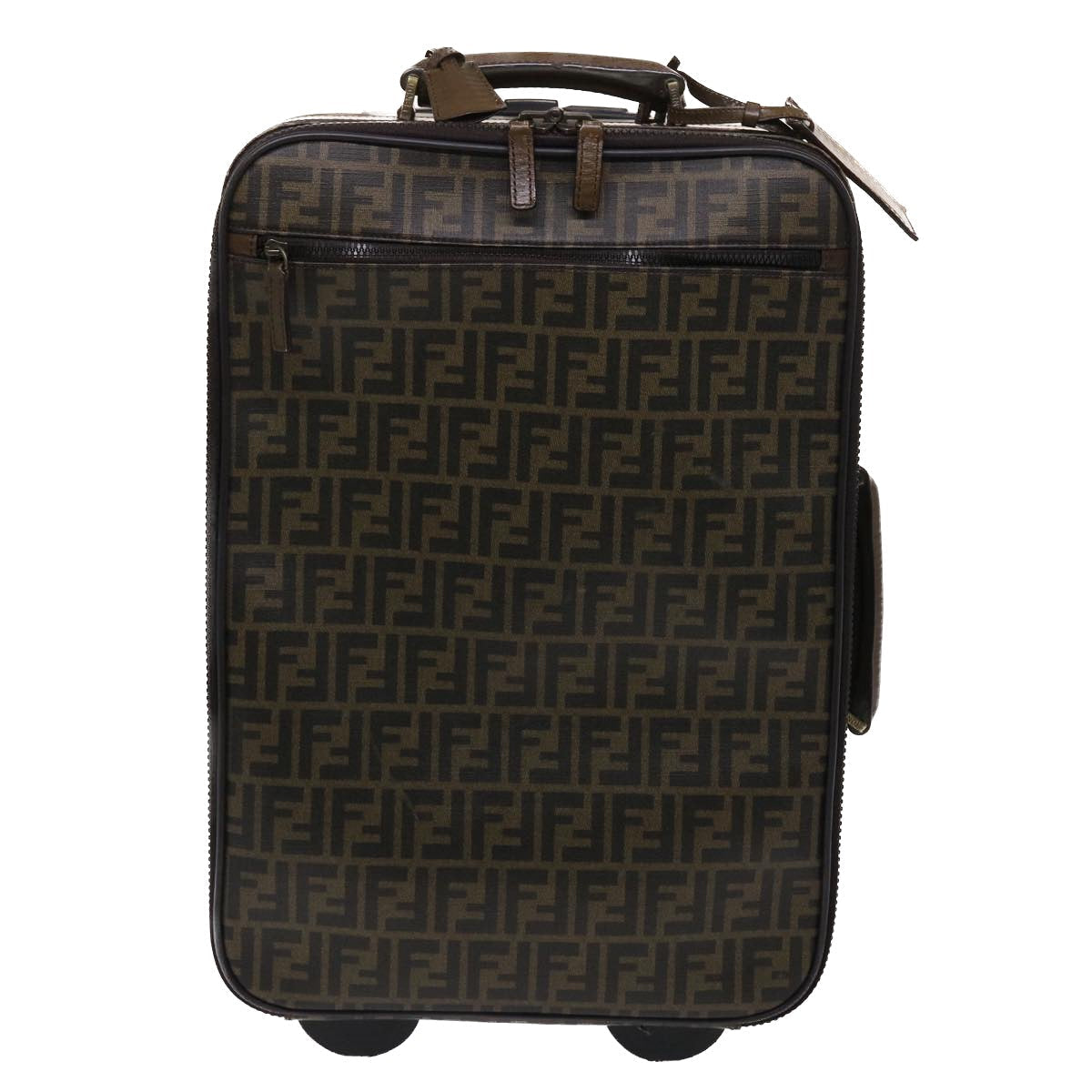 FENDI Zucca Canvas Suitcase PVC Leather Brown Black yk7848B