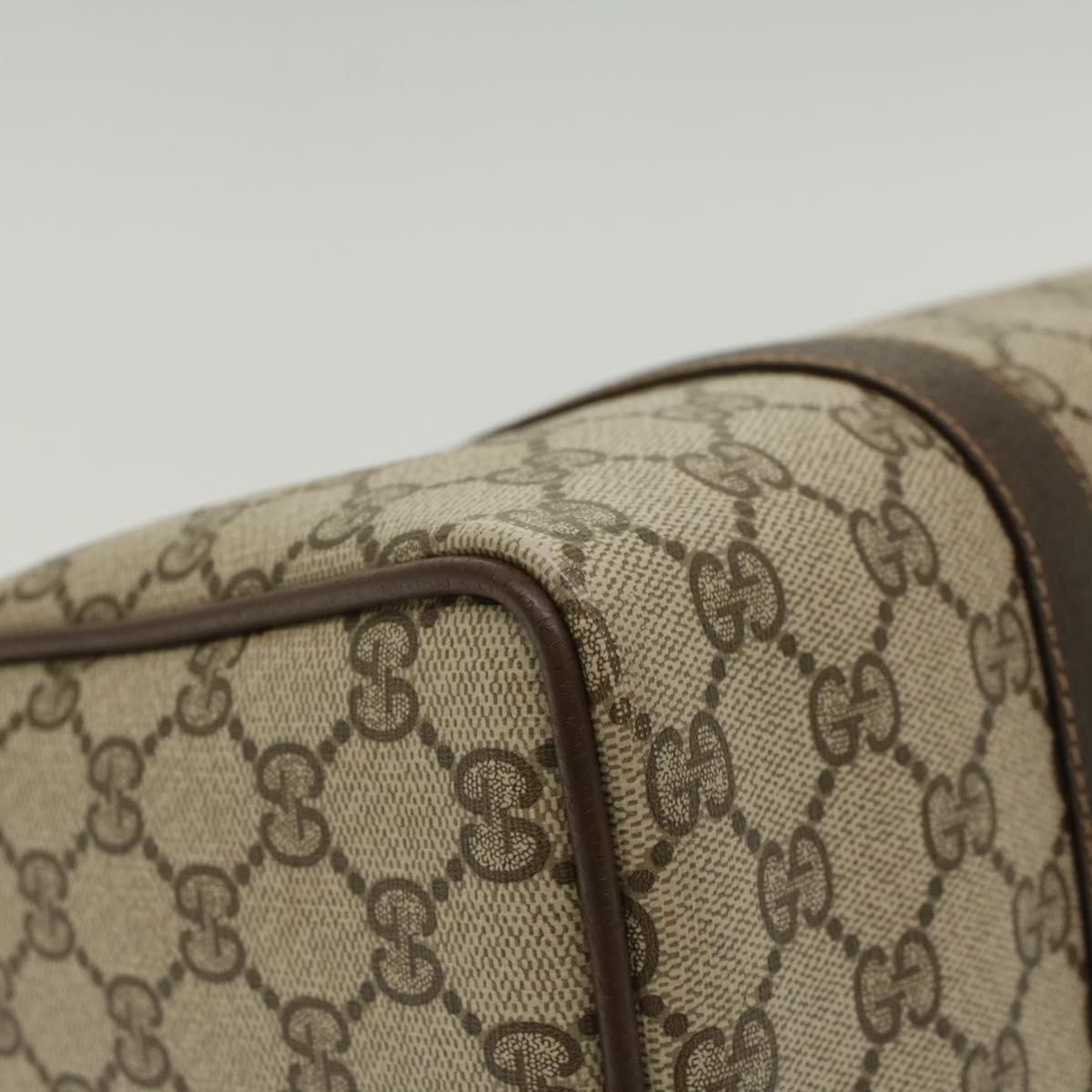 GUCCI GG Canvas Web Sherry Line Boston Bag PVC Leather Beige Green yk7850