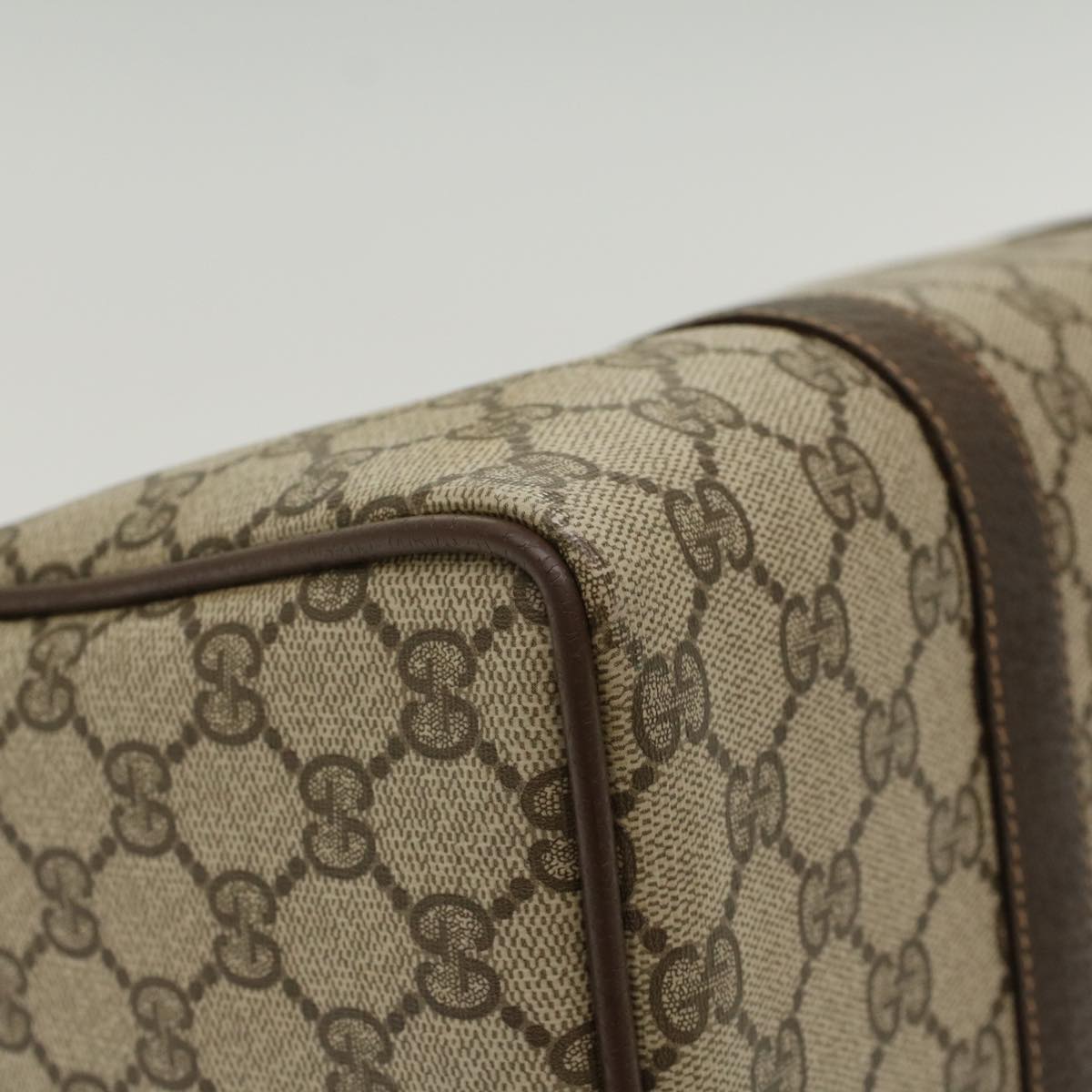 GUCCI GG Canvas Web Sherry Line Boston Bag PVC Leather Beige Green yk7850