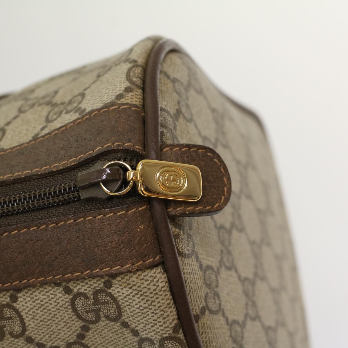 GUCCI GG Canvas Web Sherry Line Boston Bag PVC Leather Beige Green yk7850