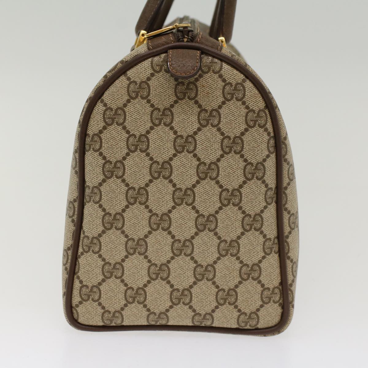 GUCCI GG Canvas Web Sherry Line Boston Bag PVC Leather Beige Green yk7850
