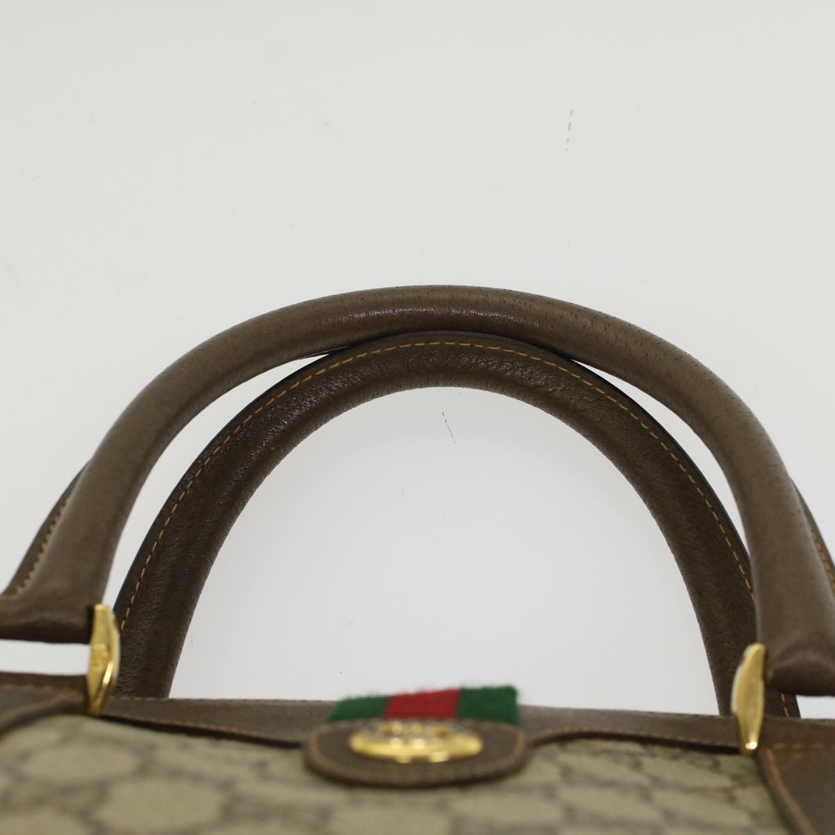 GUCCI GG Canvas Web Sherry Line Boston Bag PVC Leather Beige Green yk7850