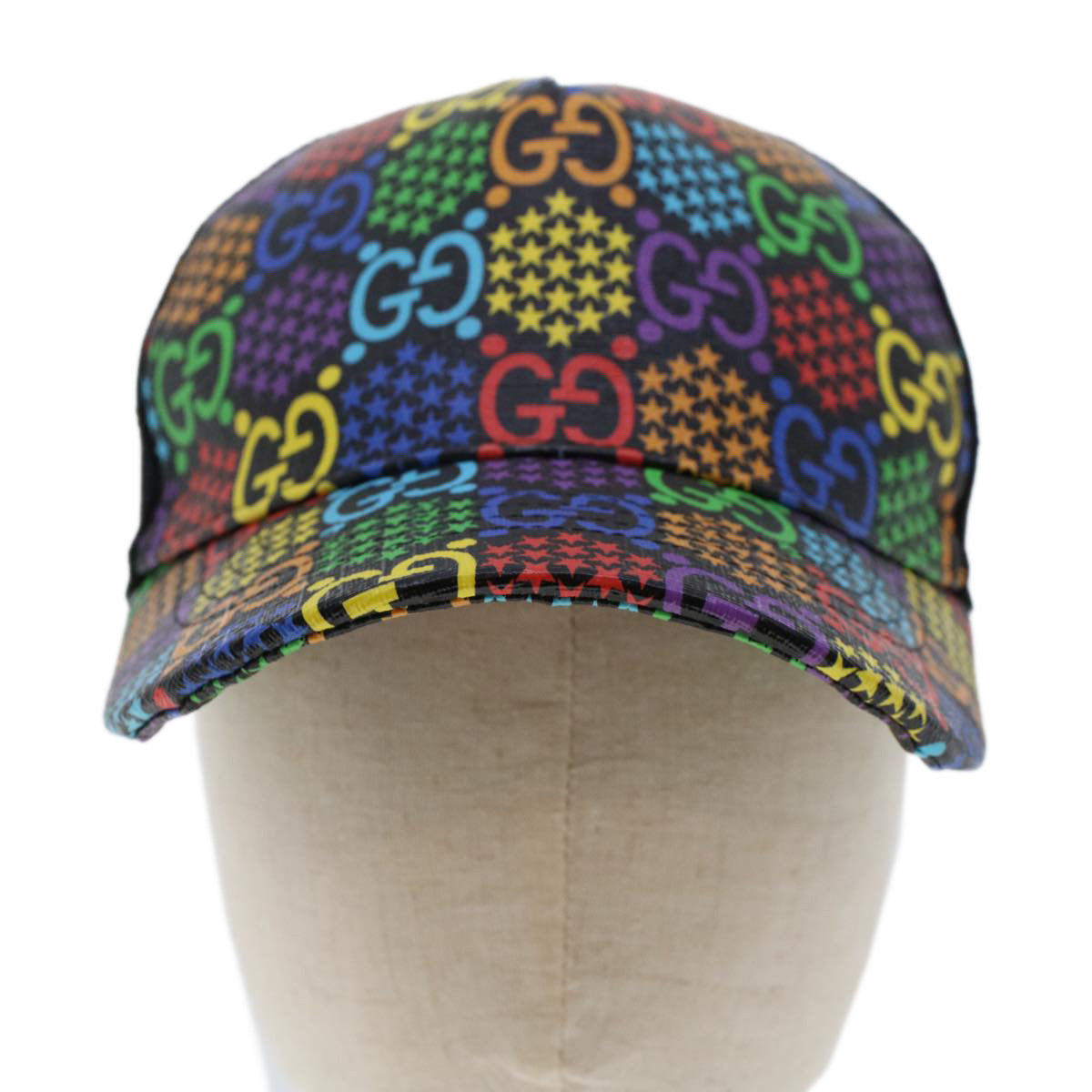 GUCCI GG Psychedelic Cap PVC Leather M 58 Multicolor Black 517074 yk7867