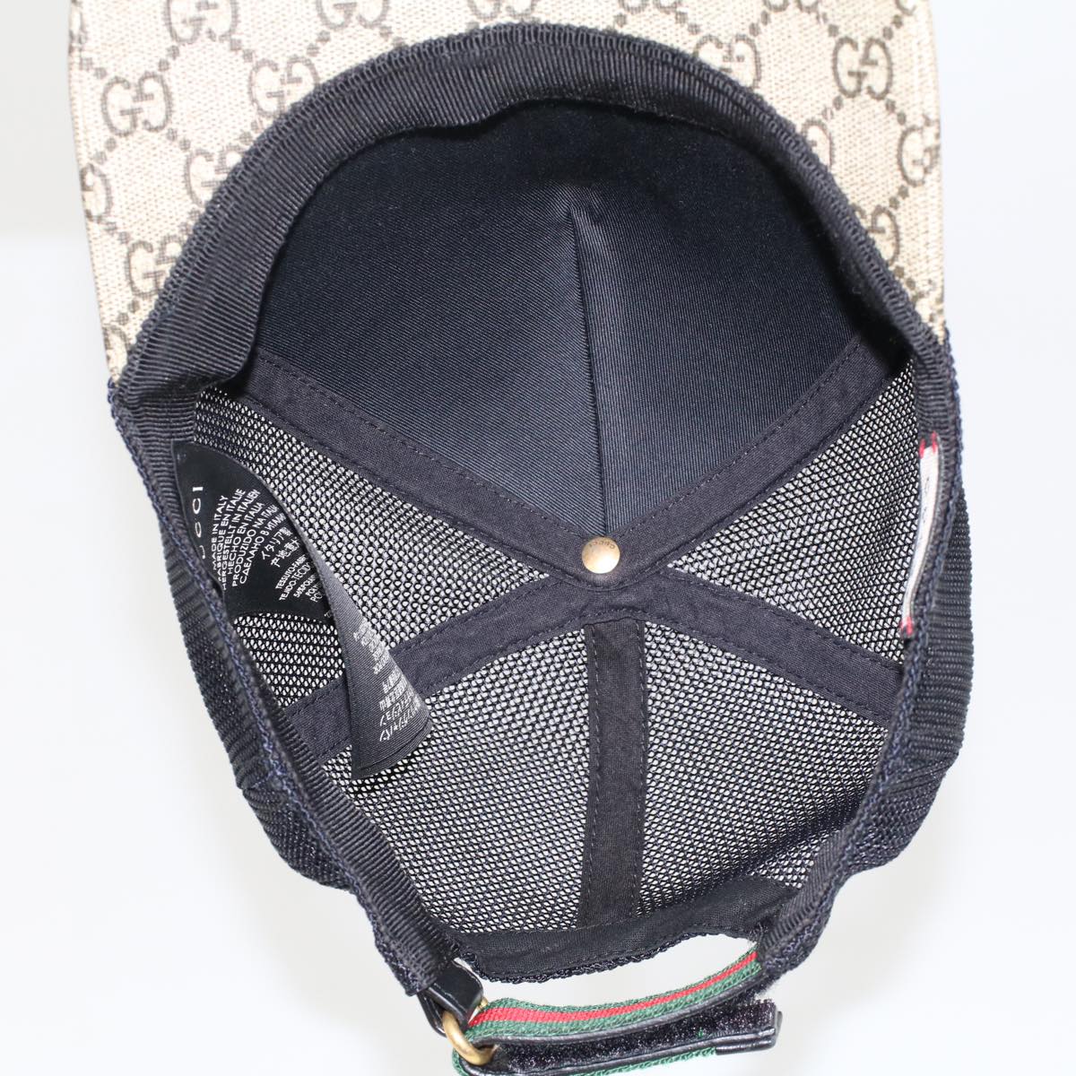 GUCCI GG Canvas Tiger Cap PVC Leather M 58 Beige Black 426887 4HB13 yk7869