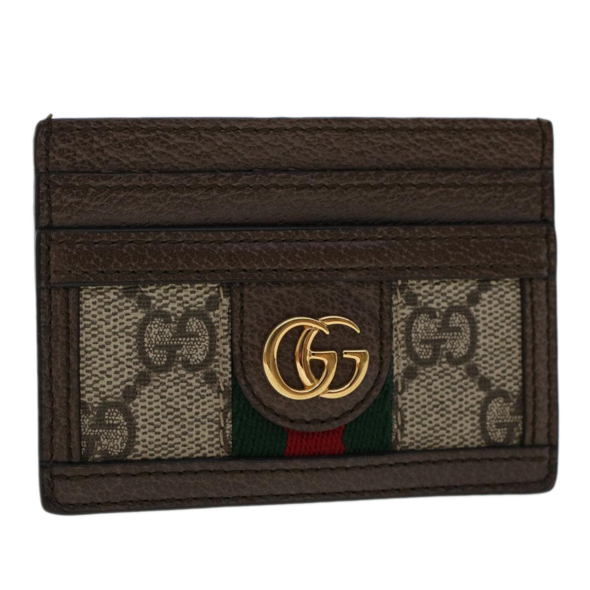 GUCCI GG Marmont Web Sherry Line Ofidia Card Case PVC Leather Beige yk7870