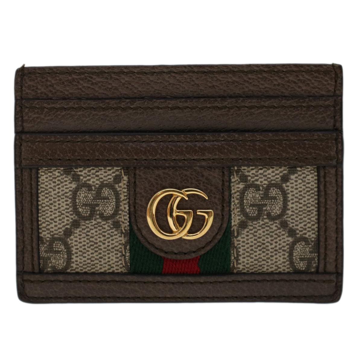 GUCCI GG Marmont Web Sherry Line Ofidia Card Case PVC Leather Beige yk7870